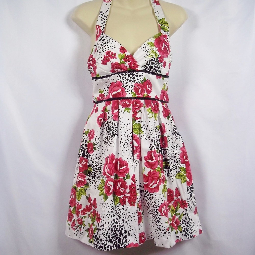 Ruby Rox Floral Pinup Style Halter Tie Dress